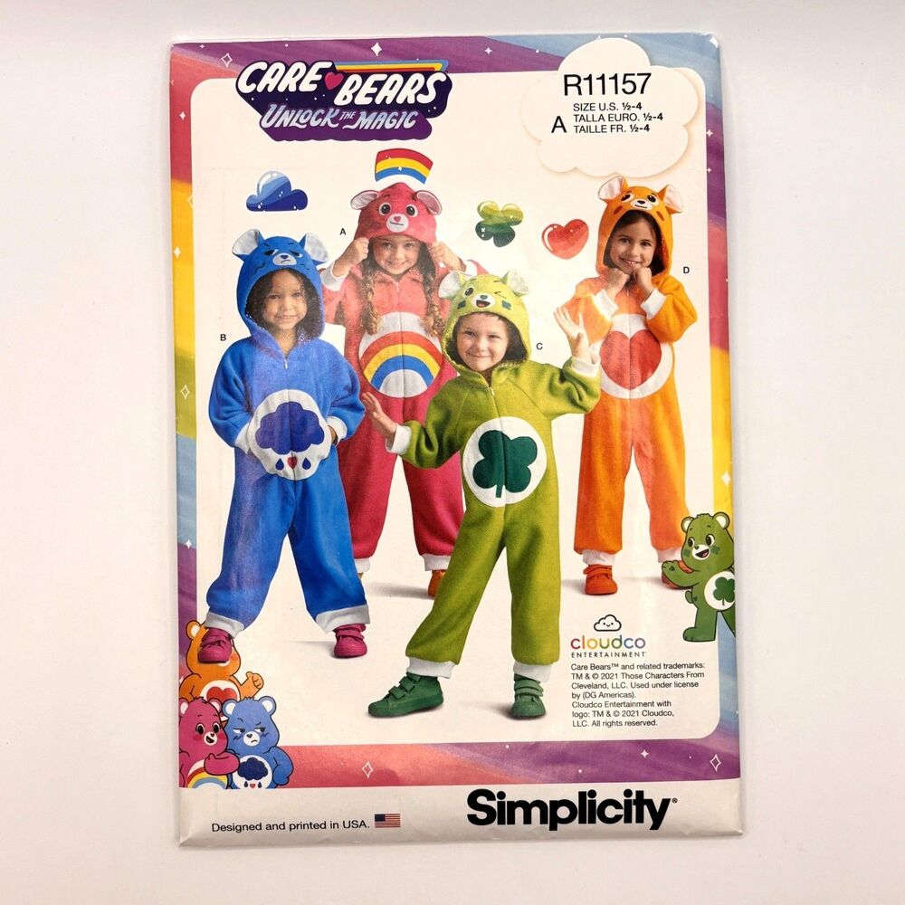 Simplicity Pattern R11157 Unisex Care Bears Costume Knit 1 Piece 1/2 - 4 UNCUT